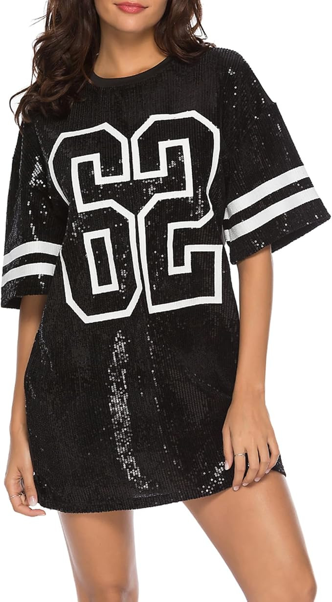 Women's Sparkly Sequin Short Sleeve T-Shirt Dress Casual Loose Cute Tunic Blouse | Amazon (US)