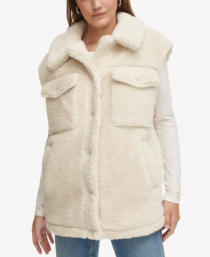 Women's Snap-Front Shirt-Style Sherpa Vest | Macy's