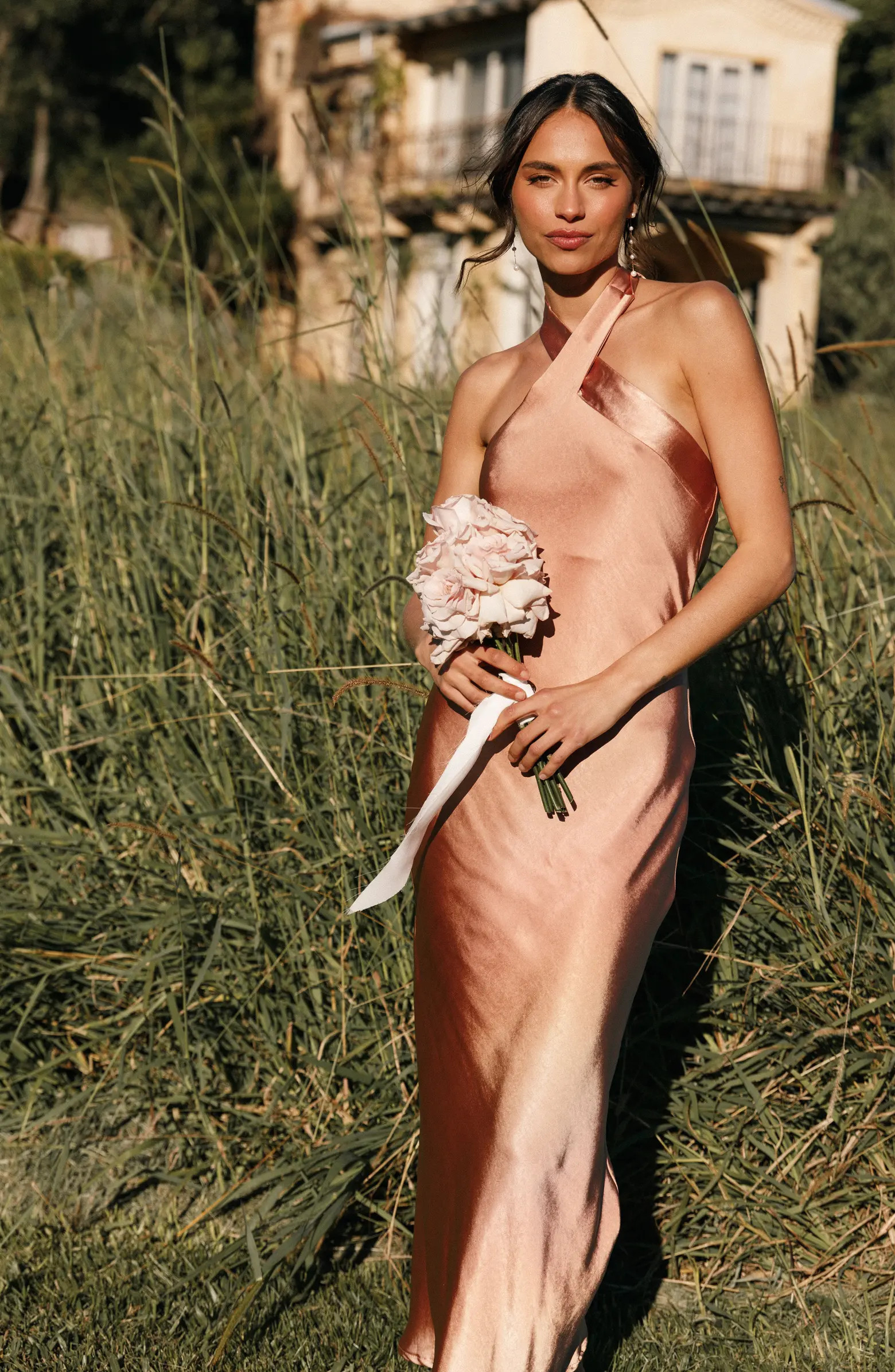 Petal & Pup Grasie Stretch Satin Halter Dress | Nordstrom | Nordstrom