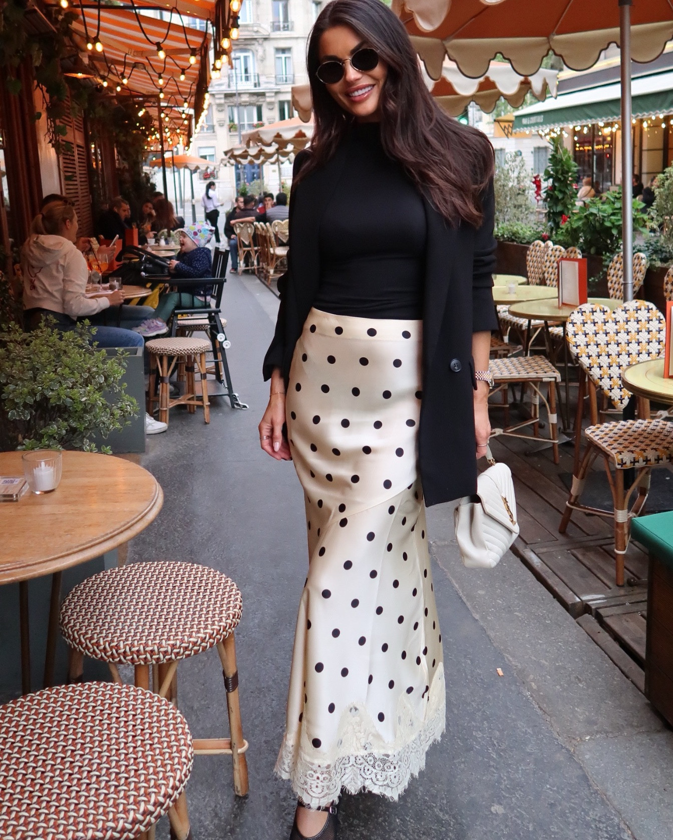 Satin polka dot maxi skirt of dreams #satin #maxiskirt #polkadot #polkadotskirt