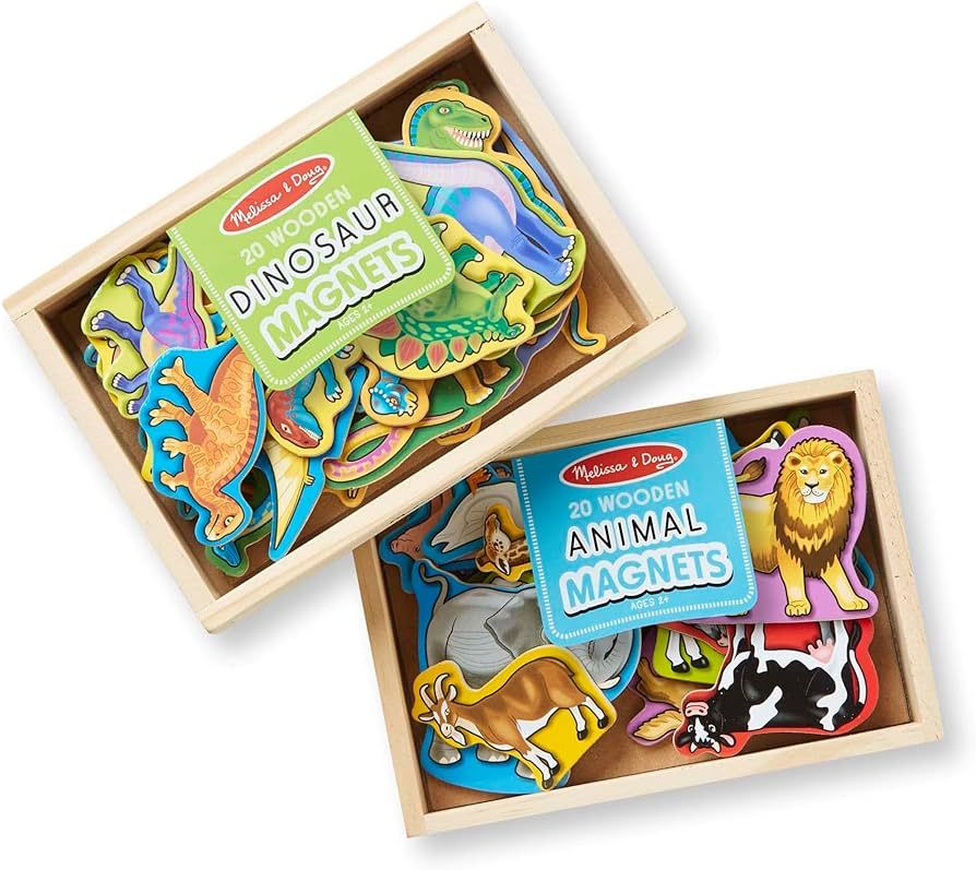 Melissa & Doug Wooden Magnets Set - Animals and Dinosaurs With 40 Wooden Magnets | Amazon (US)