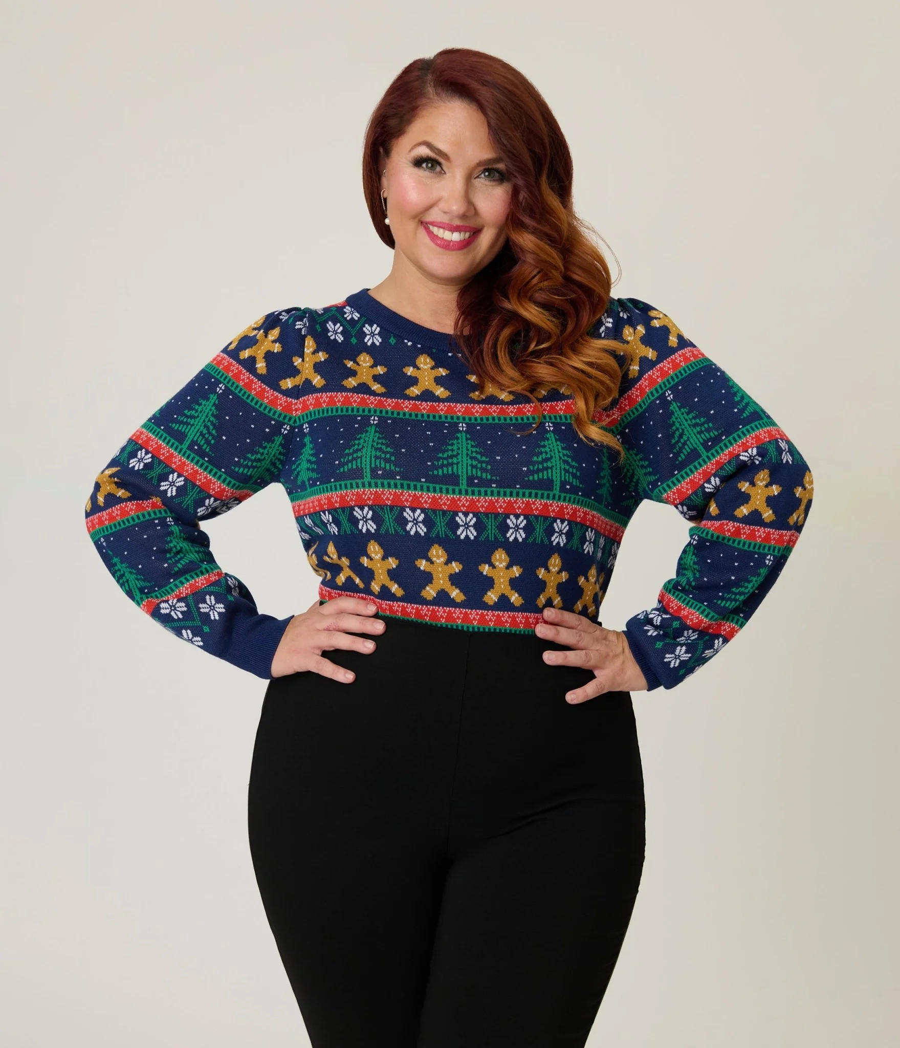 Unique Vintage Plus Size Navy & Gingerbread Men Fair Isle Sweater | UniqueVintage