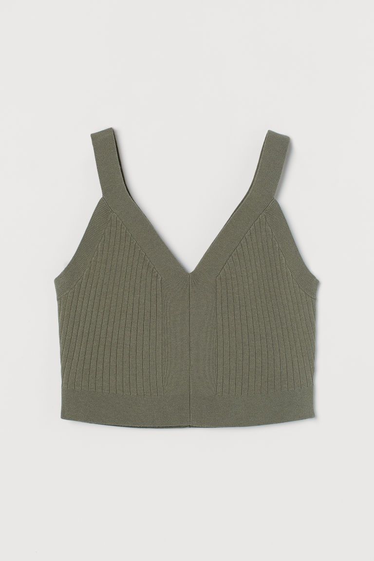 H & M - Rib-knit Crop Top - Green | H&M (US + CA)