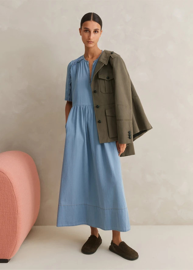 Chambray Relaxed Ruffle Midi Dress | ME+EM US