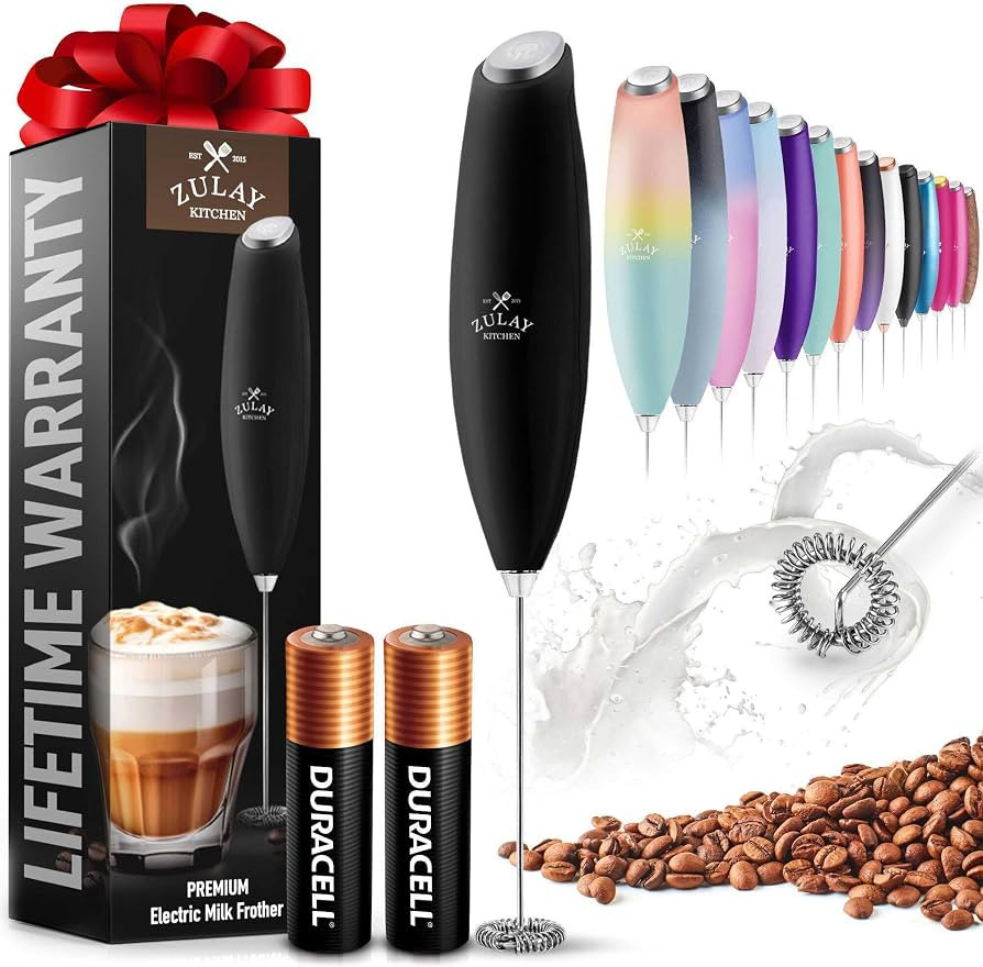 Zulay Kitchen Duracell Powered Milk Frother Wand Drink Mixer - Durable, Proprietary Z Motor Max -... | Amazon (US)