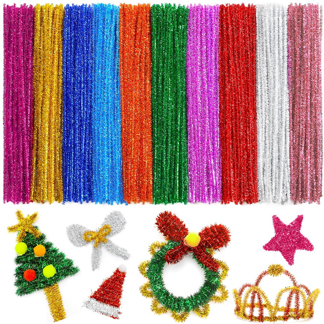 200pcs in 10 Glitter Colors, Pipe Cleaners,Glitter Pipe Cleaners, Chenille Stems, Pipe Cleaners f... | Amazon (US)