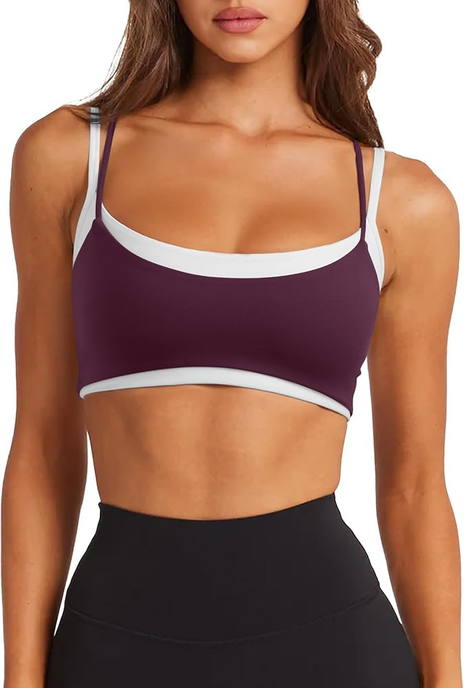 LASLULU Womens Double Layered Sports Bra Spaghetti Straps Workout Yoga Tops | Amazon (US)
