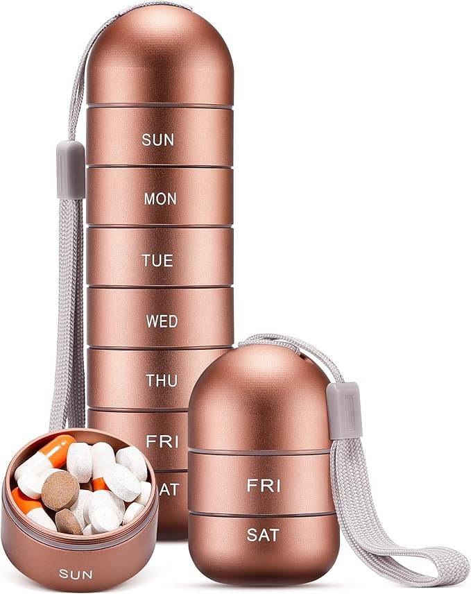 Zannaki Metal Moisture Proof Weekly Pill Organizer, Stackable Aluminum Alloy BPA Free Travel Hiki... | Amazon (US)