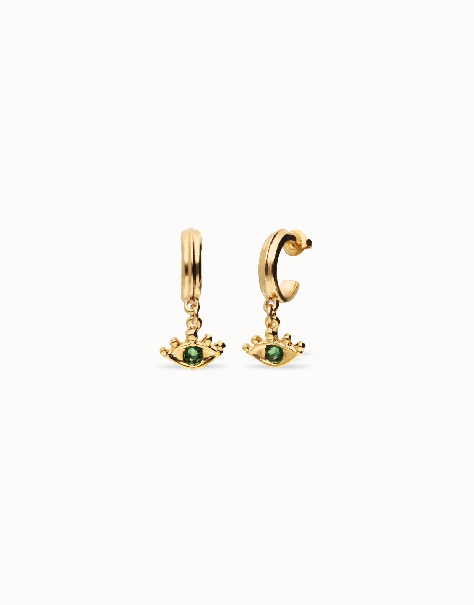 Eye-shaped drop earrings with green crystal | UNOde50