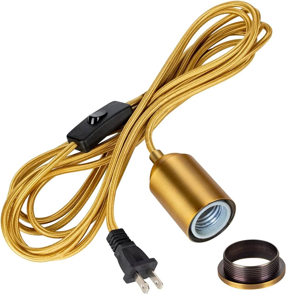 Hanging Lights with Plug in Pendant Cord Switch Golden Light Bulb Socket with Cord Industrial Ext... | Amazon (US)