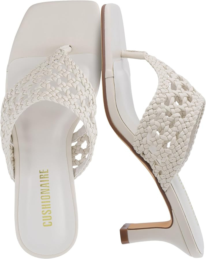 CUSHIONAIRE Spryte Flared Kitten Heels for Women, Square Toe Thong Heeled Sandals with Woven Brai... | Amazon (US)