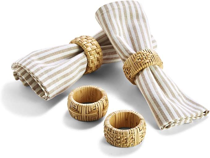 Two's Company Cane Napkin Rings, Set of 4, Hand-Crafted, Cane/Plastic | Amazon (US)