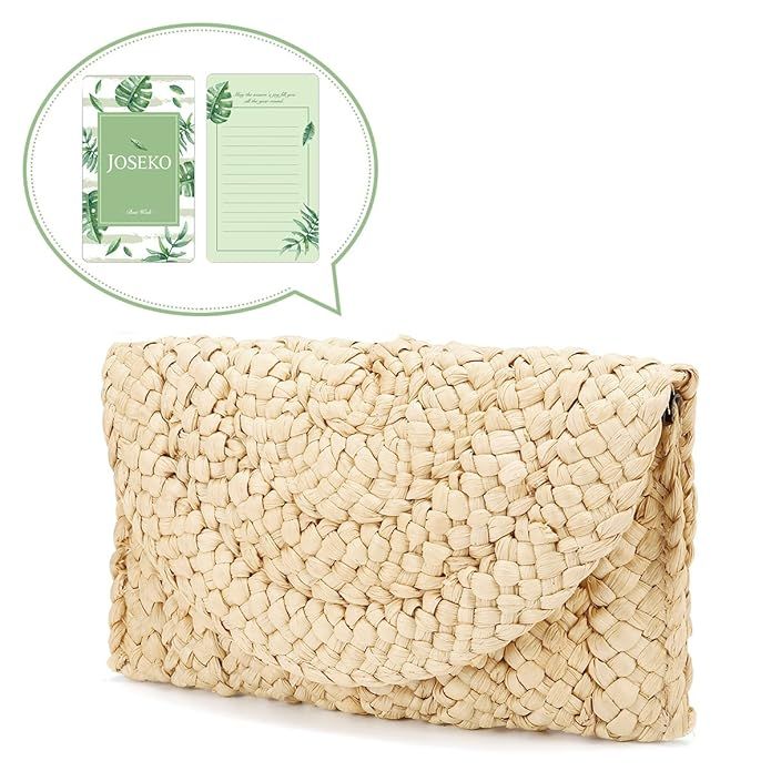 Straw Clutch Handbag, JOSEKO Women Straw Purse Envelope Bag Wallet Summer Beach Bag | Amazon (US)