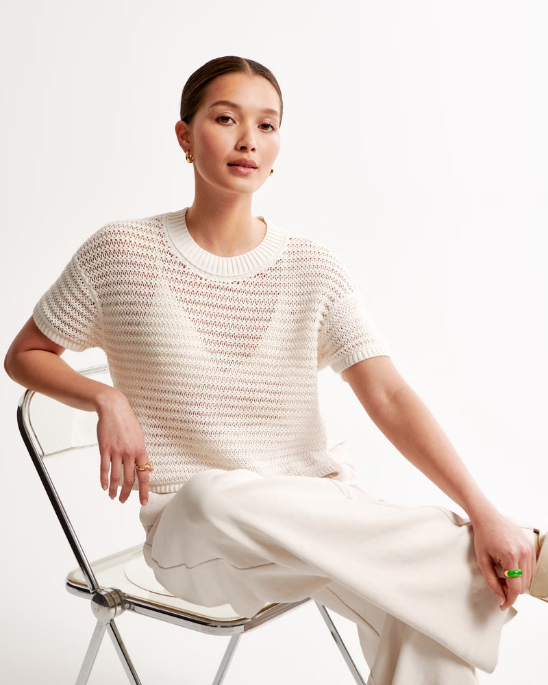 Short-Sleeve Crochet Tee | Abercrombie & Fitch (US)