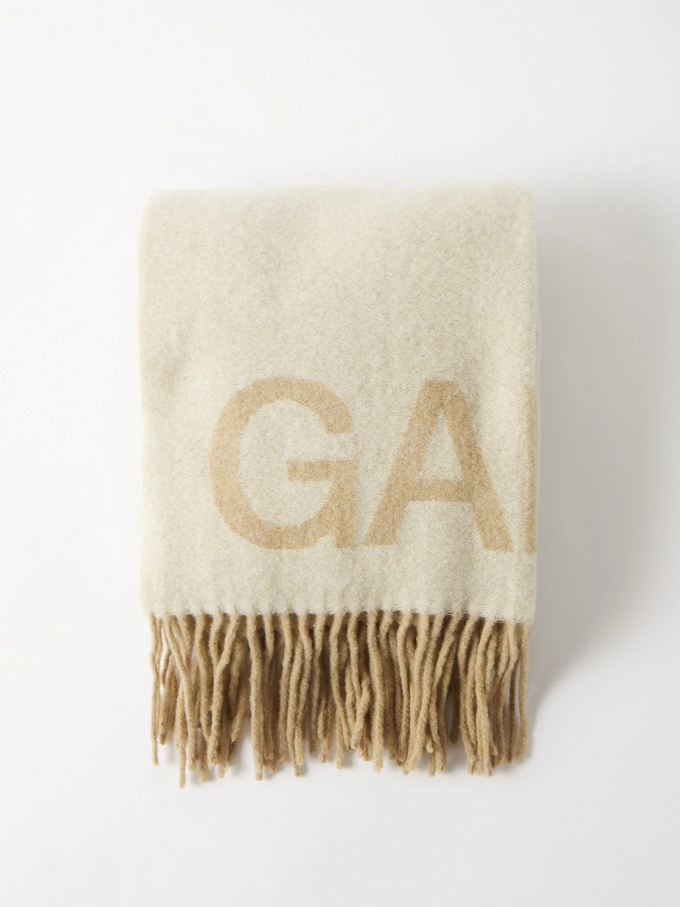 Logo-jacquard recycled wool-blend scarf | Ganni | Matches (UK)