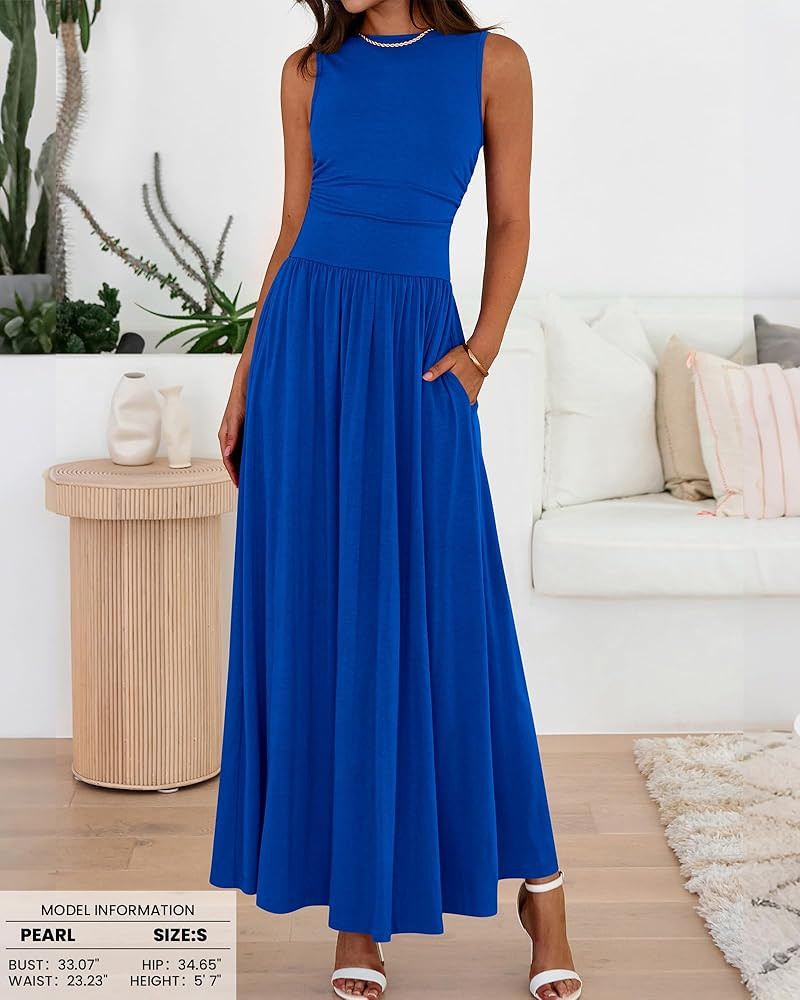 BTFBM Summer Maxi Dresses for Women 2026 Spring Sleeveless Casual Ruched High Waisted Long Sundre... | Amazon (US)