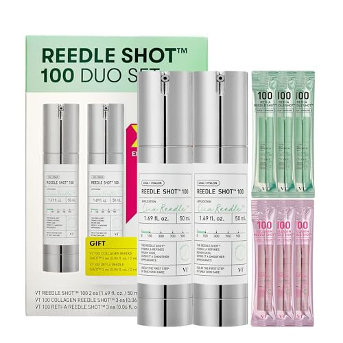 VT COSMETICS Reedle Shot 100 Duo Set with Collagen & Retinol Reedle Shot Pouch (Gift) – Exosome Microneedling Serum, Exfoliating, Soft & Glass Skin, Korean Skincare (1.69 fl. oz x2 / 0.06 fl. oz x6) | Amazon (US)