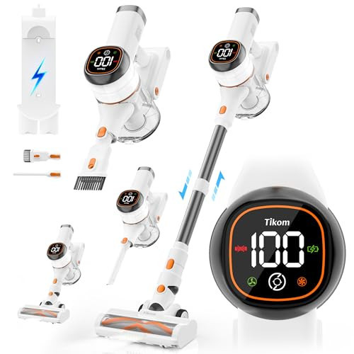 Tikom Cordless Vacuum Cleaner for Home, 40000Pa/450W Stick Vacuum with LED Touch Screen, Charging Wall Dock, Anti-Tangle, Lightweight Handheld Vacuum for Pet Hair, Hard Floor, Carpet (V500) | Amazon (US)