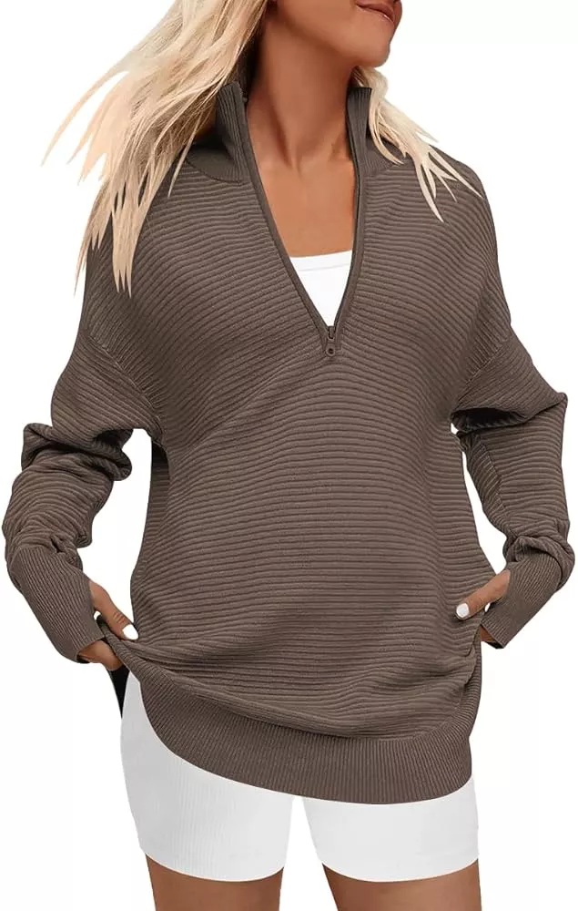 LILLUSORY Women's Sweaters 2023 Winter Zipper Collared Oversized Drop  Shoulder Tunic Pullover Knit Sweater Tops : : Clothing, Shoes 