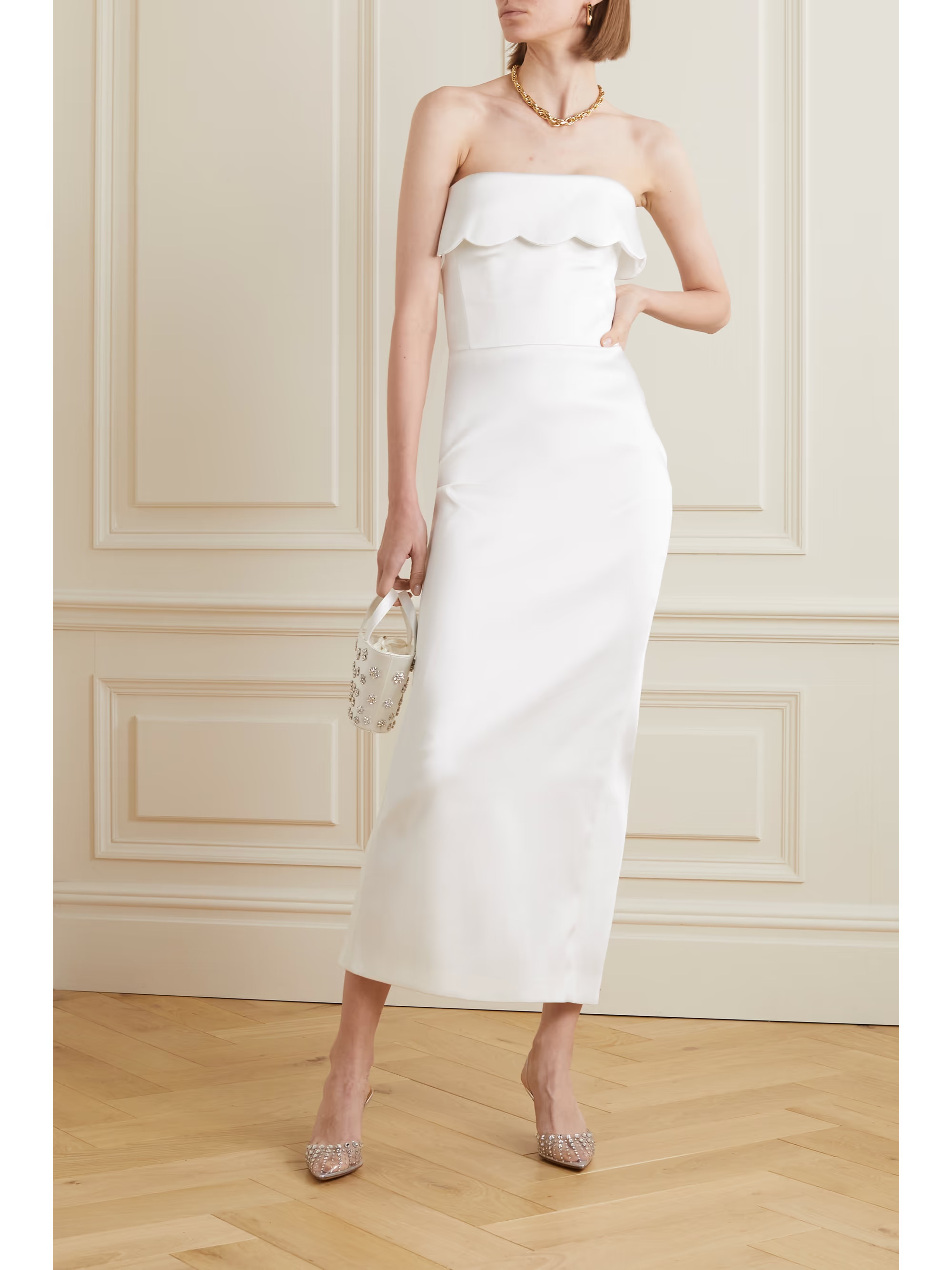 Strapless scalloped duchesse-satin maxi dress | NET-A-PORTER (US)
