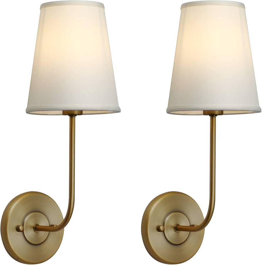 2-Pack Light-yellow Fabric Wall Sconce + Pure White Fabric Sconces | Amazon (US)