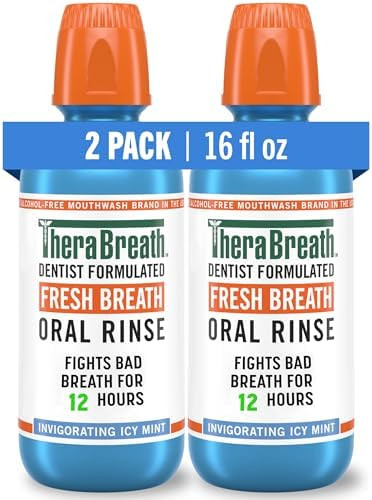 TheraBreath Fresh Breath Mouthwash, Icy Mint Flavor, Alcohol-Free, 16 Fl Oz (Pack of 2) | Amazon (US)