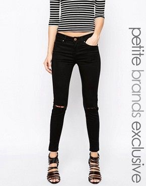 ASOS Ridley Skinny Jeans in Clean Black with Ripped Knees | ASOS UK