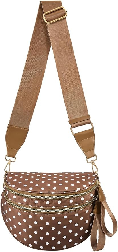 Polka Dots Crossbody Bag Bum Bag for Women,Spacious Checkered Purse Fanny Packs Belt Bag (Coffee ... | Amazon (US)