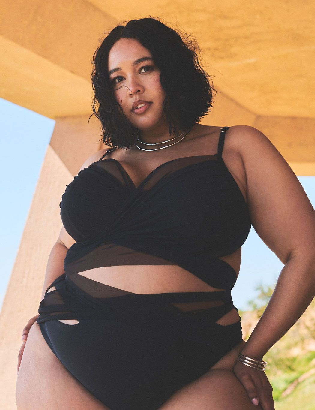 Gabi Fresh Swim x ELOQUII Wrap Detail Mesh Bikini Top | Eloquii