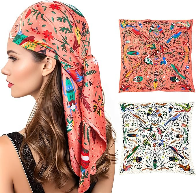 Head Scarf for Women - 35" Square Silk Like Head Scarf for Women's Hair Scarf Bandanas for Women ... | Amazon (US)