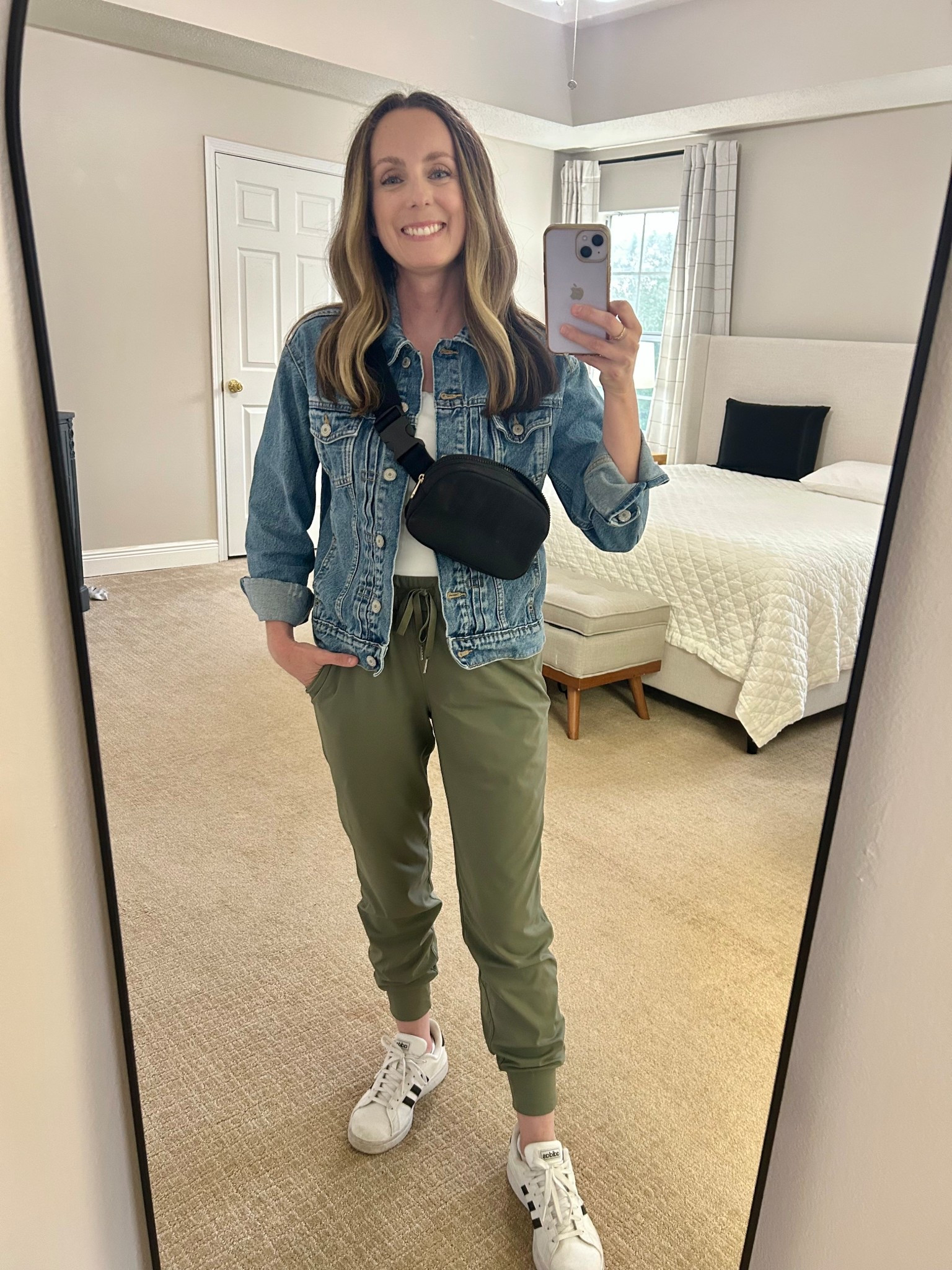 Sharing my go to travel outfit! Comfy pants for the plane, a simple top, and a jean jacket because it’s usually cold. Add an easy crossbody or waist bag and keep yourself hands free while traveling  

#LTKTravel #LTKPetite #LTKActive