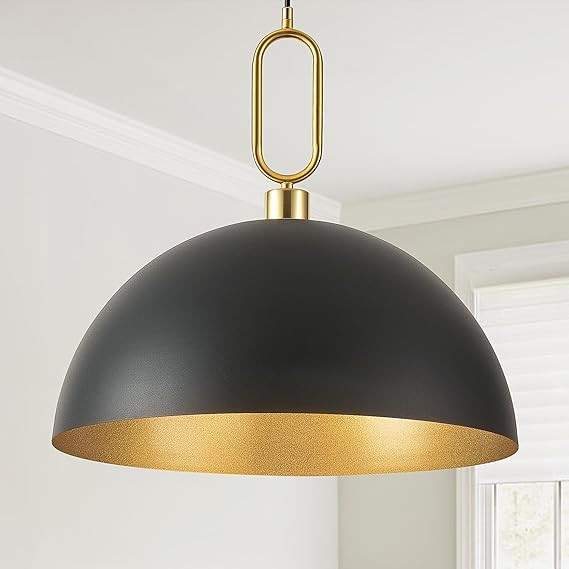 17.7'' Farmhouse Vintage Pendant Lighting Black and Gold Pendant Light Fixtures Large Dome Chande... | Amazon (US)