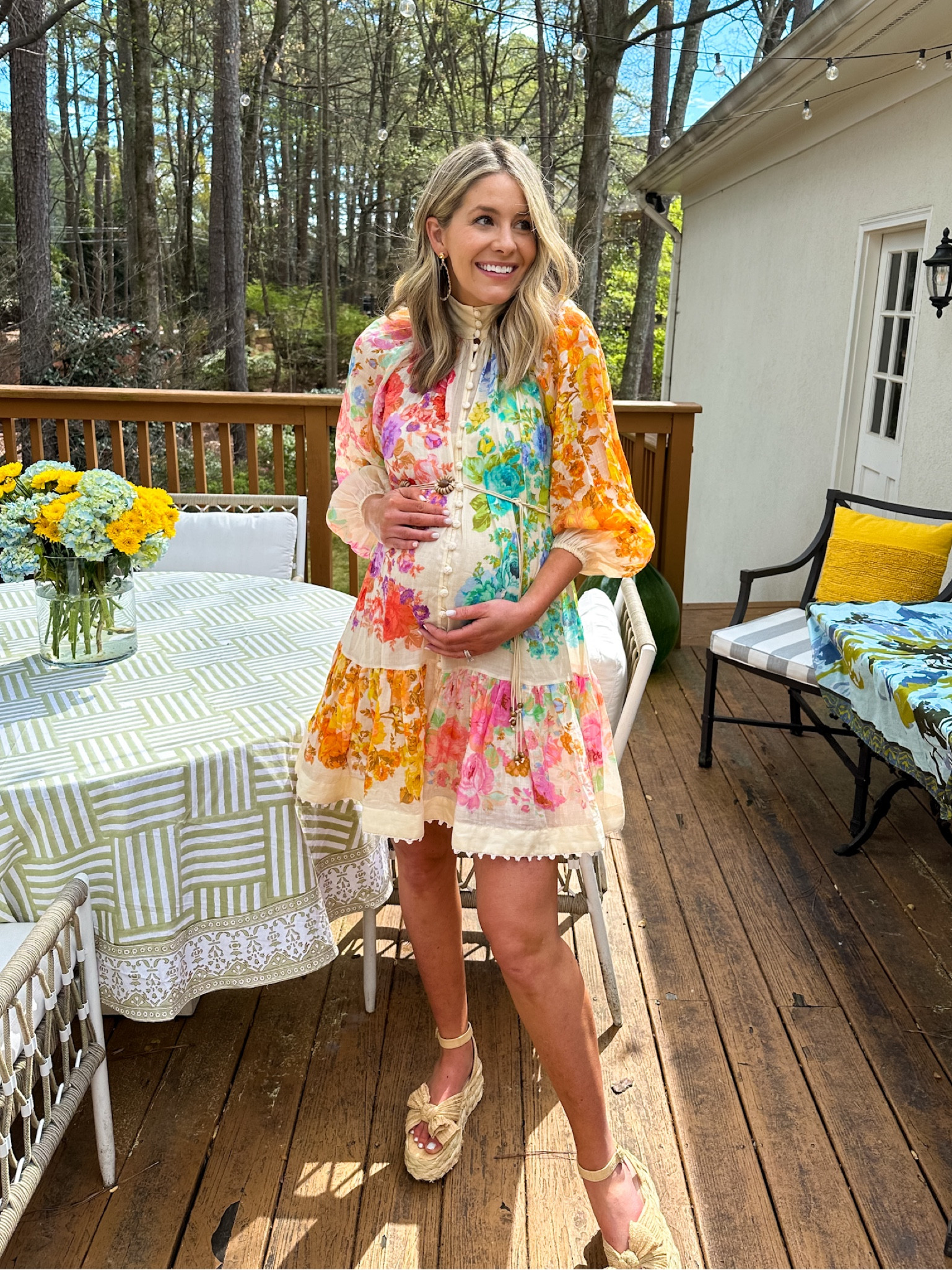 my baby shower outfit details!! dress is Zimmermann and wearing size 1 (wore my own stretchy dress slip) — will be able to wear this dress not pregnant! Shoes sized up 1/2 size in Loeffler Randall. 

Maternity/Bump Friendly 

#LTKSeasonal #LTKbump #LTKparties