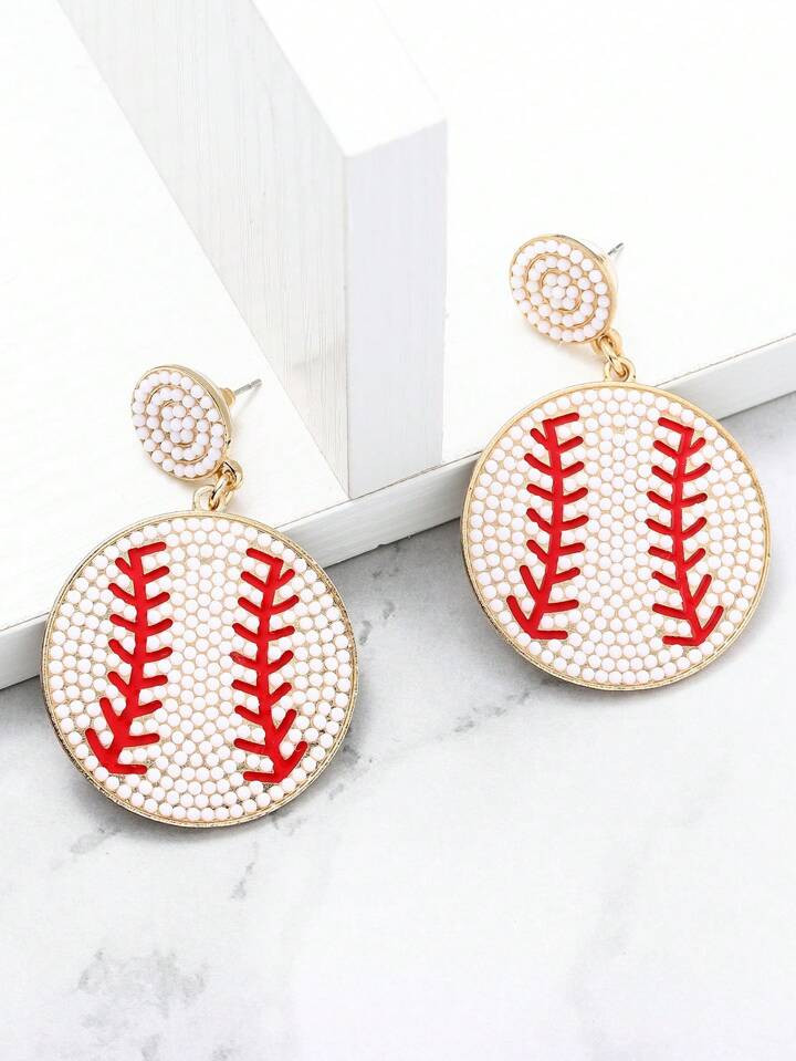 1pair European And American Style Bohemian Beaded Baseball Ear Studs | SHEIN