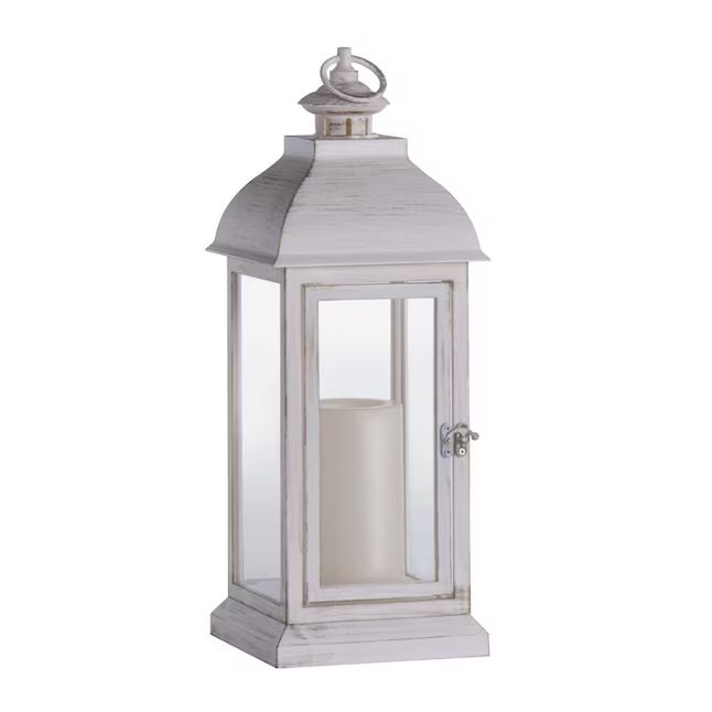 Fusion 5.9-in x 15.7-in White Resin Pillar Candle Outdoor Decorative Lantern | Lowe's