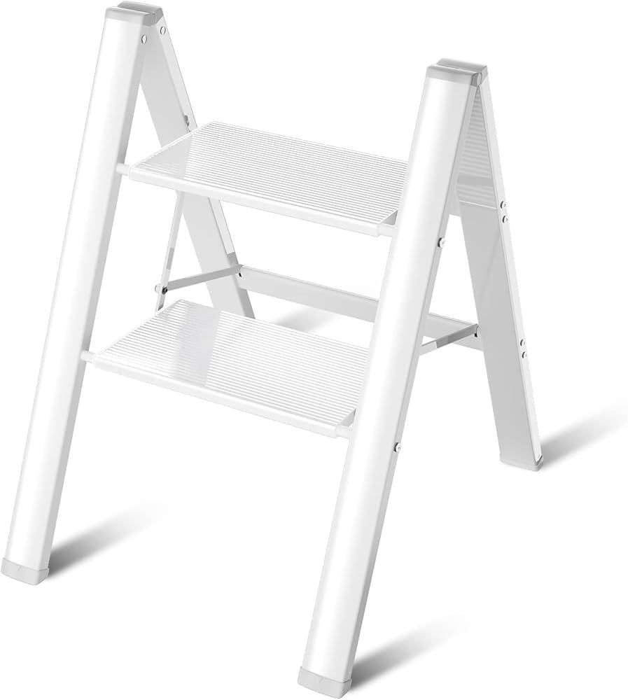 Step Ladder Folding 2 Step Stool Aluminium Anti-Slip Wide Pedal Portable Stepladder Storage Shelf... | Amazon (US)