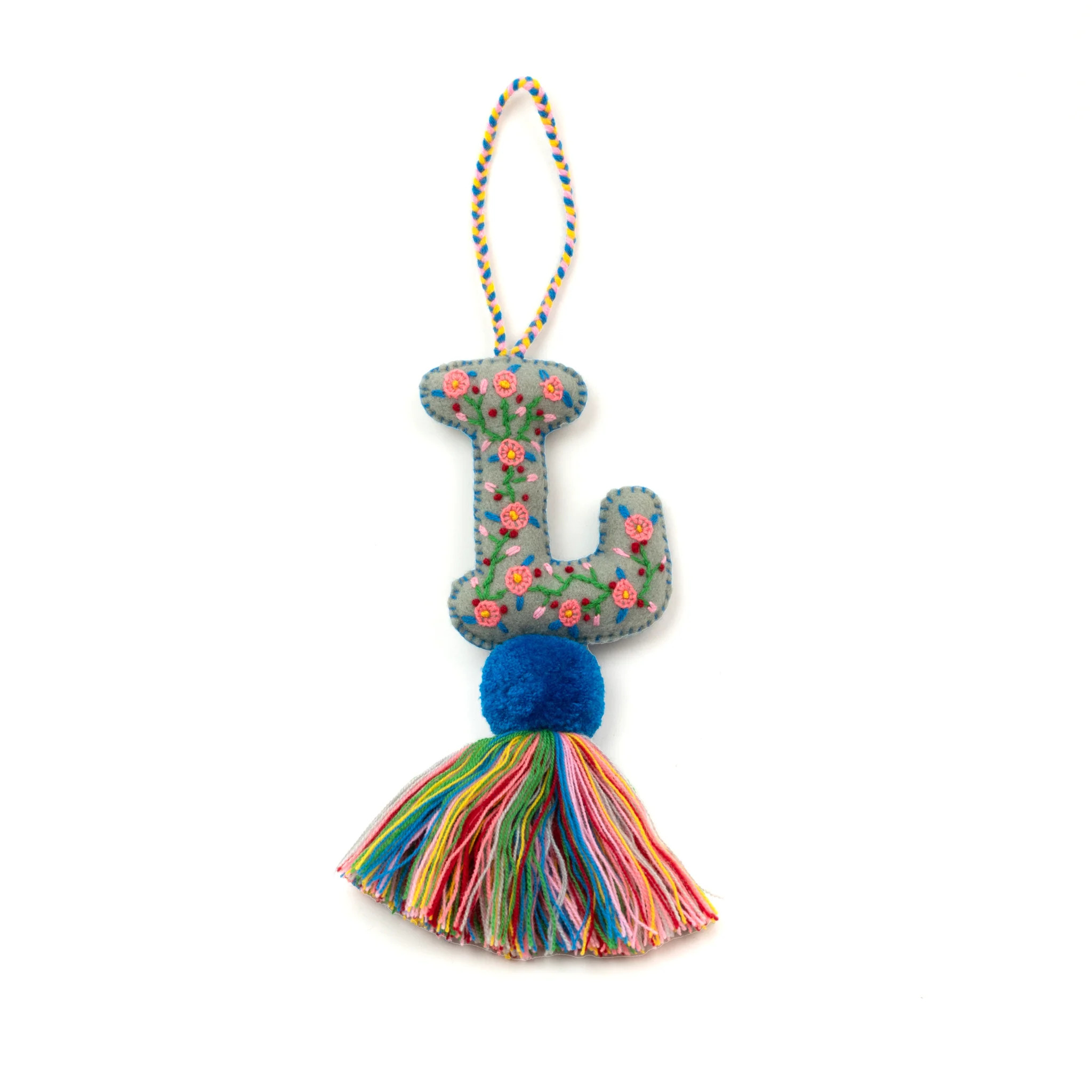 Poms | Gray Letters with Hand Embroidery and Tassel | The Lilley Line