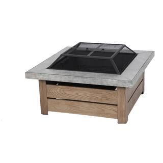 Stoneham 34 in. x 15.5 in. Square Steel Wood Fire Pit with Tile Top | The Home Depot
