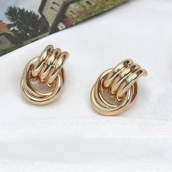 AOLIMI Chunky Gold/Silver Earrings Large Knot Earrings Love Knot Stud Earrings Geometric Dangle D... | Amazon (CA)