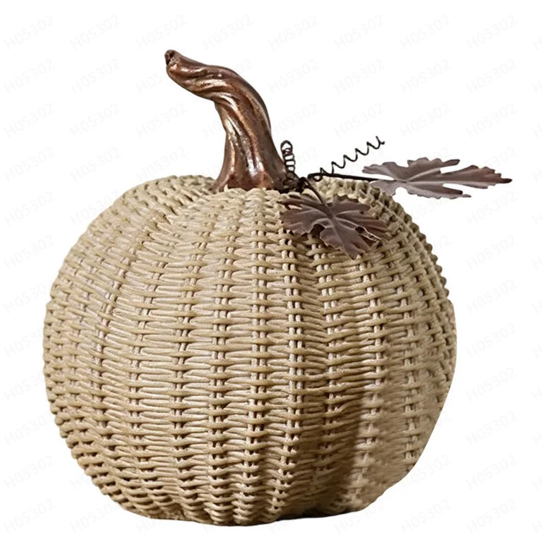 7.8 Inch Artificial Fake Pumpkin, Fall Pumpkin Decor Faux Resin Basket-Weave Stacked Pumpkin with... | Walmart (US)