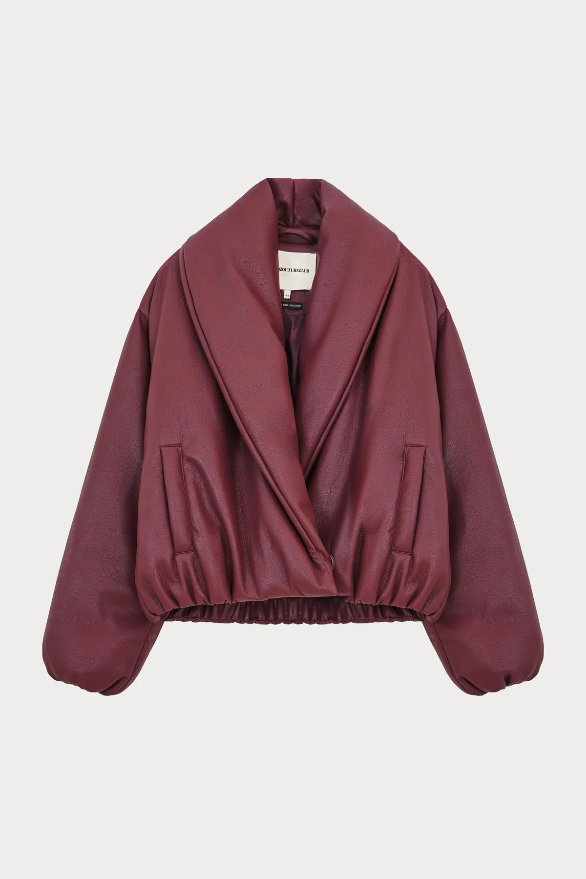 OVERSIZED COLLAR FAUX LEATHER PUFFER COAT - BURGUNDY | The Couture Club