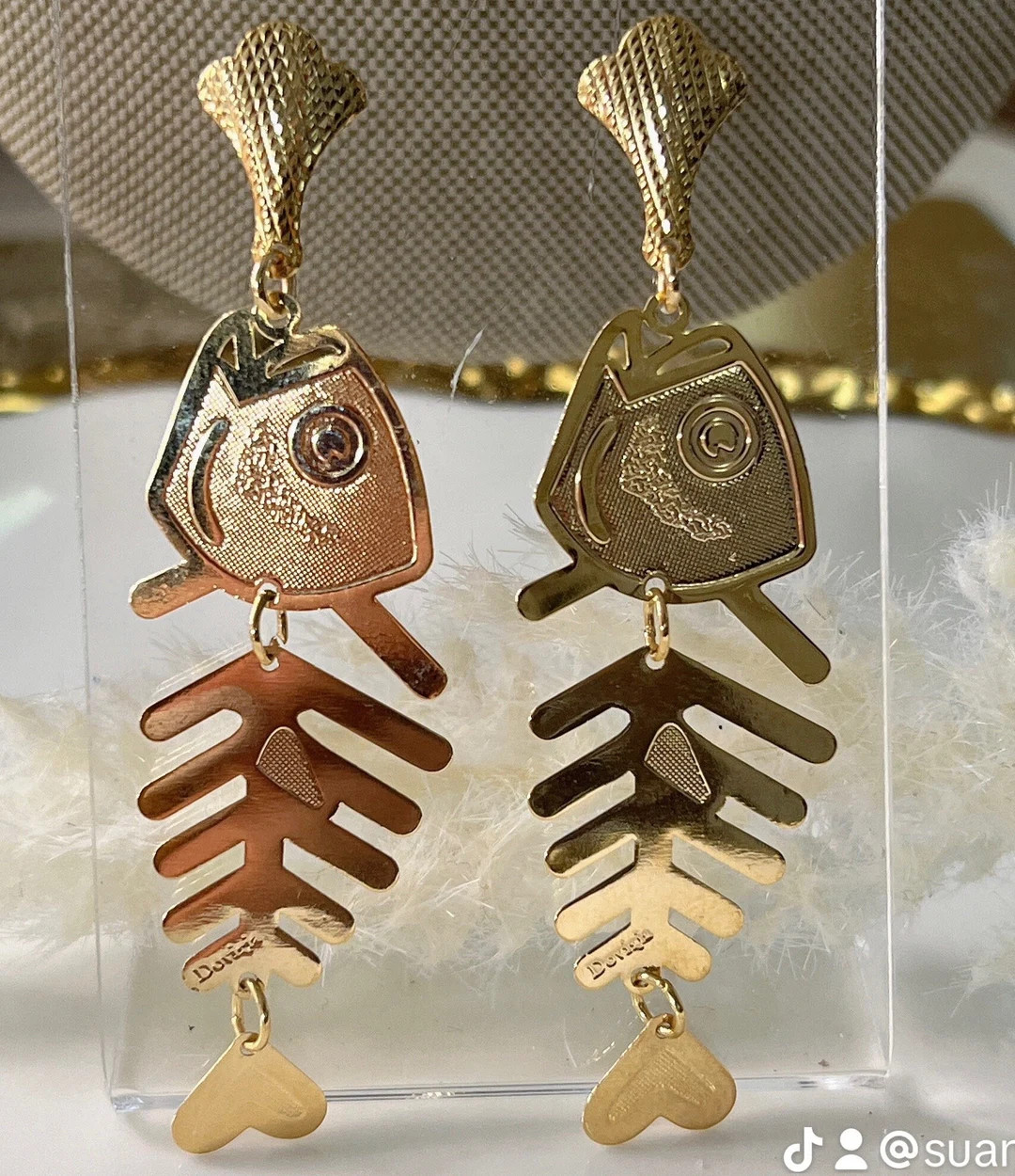 Gold Plated Skeleton Fish Earrings - Etsy | Etsy (US)