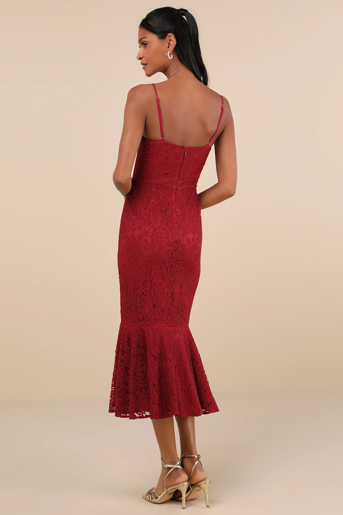 Found Your Love Wine Red Lace Sleeveless Trumpet Midi Dress | Lulus