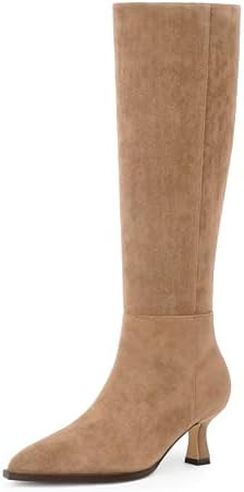 Modatope Knee High Boots Kitten Low Heel Faux Leather Pointed Toe Side Zipper Fall Long Tall Boot... | Amazon (US)