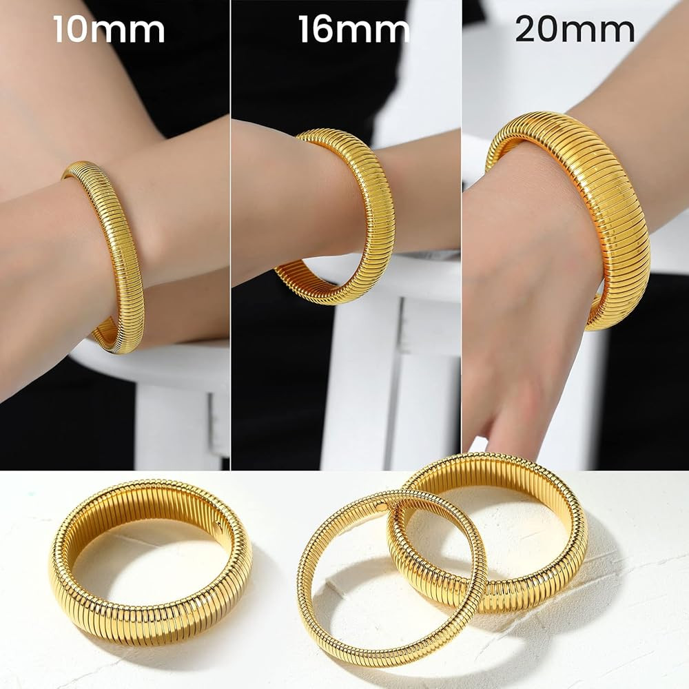GoldChic Jewelry Stainless Steel Stretch Link Chain Bracelet for Women, Flexible Wide Gold Wristband | Amazon (US)