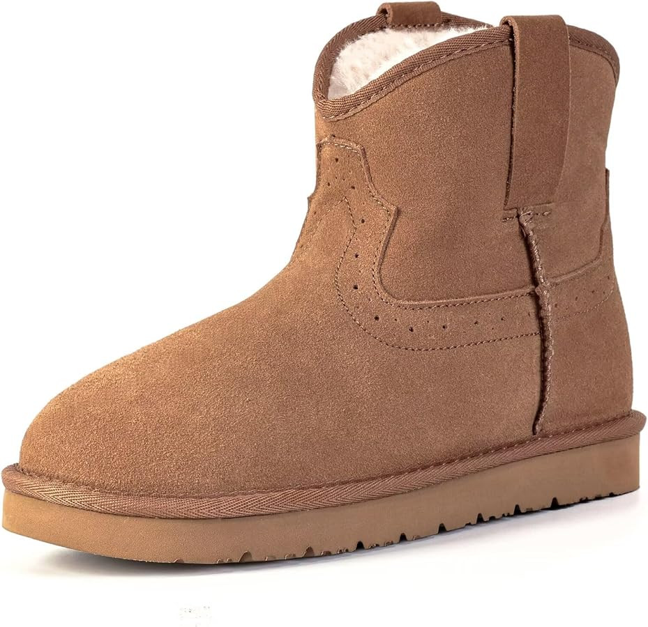 OOW 100% Genuine Leather Ankle Boots for Women, Warm Slip on Winter Boots Snow Booties | Amazon (US)