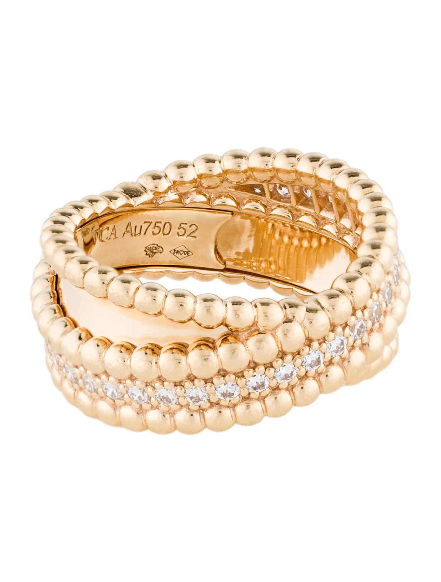 Van Cleef & Arpels Diamond Perlee Duo Ring - Band, Rings - VAC41483 | The RealReal | The RealReal