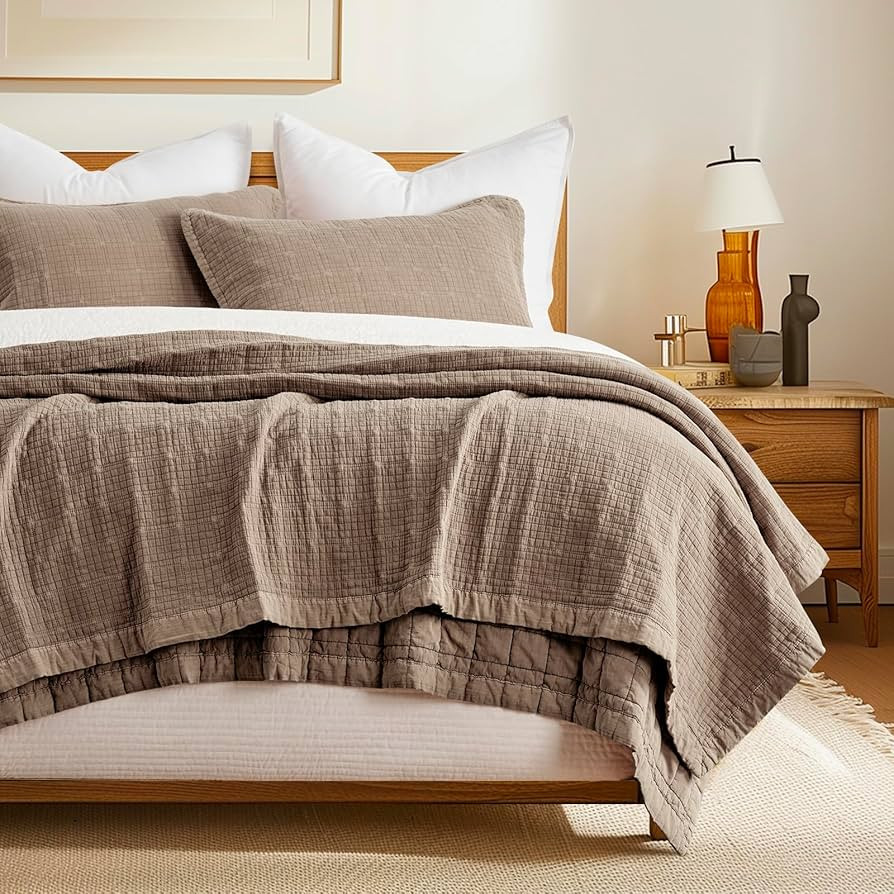 EVERGRACEHOME Stonewashed Cotton Quilt Set, King Size, Mocha Brown | Amazon (US)