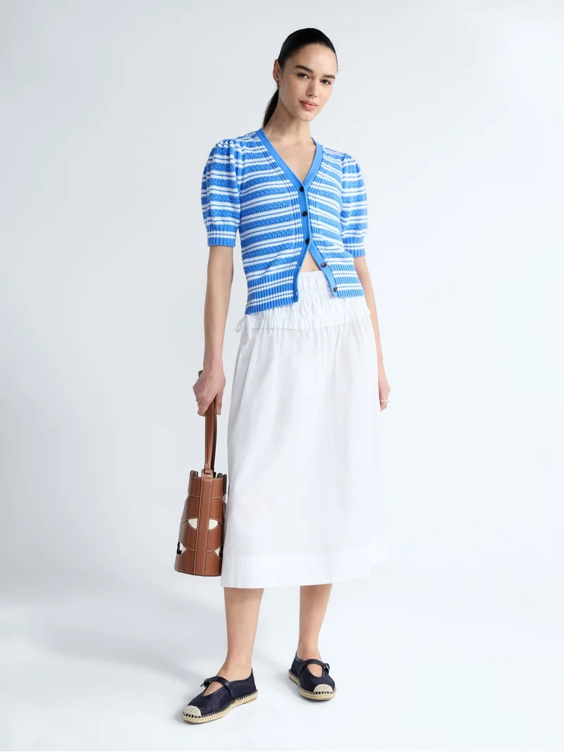 Free Assembly's Women's Cotton Crochet Cardigan Sweater with Puff Sleeves, Sizes XS-4X | Walmart (US)