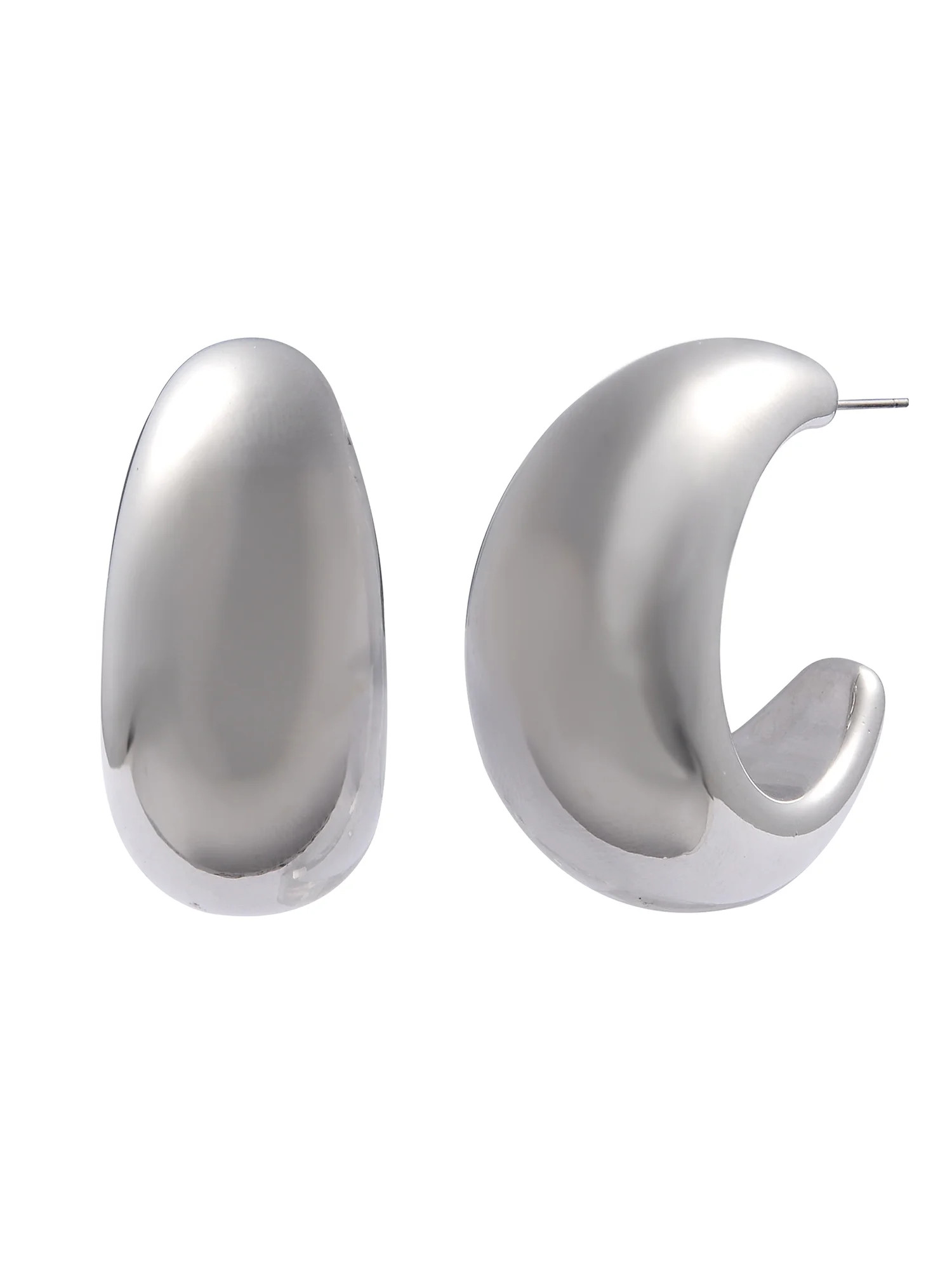 Time and Tru Women's Silver-Tone Metal Wide C-Hoop Earrings - Walmart.com | Walmart (US)